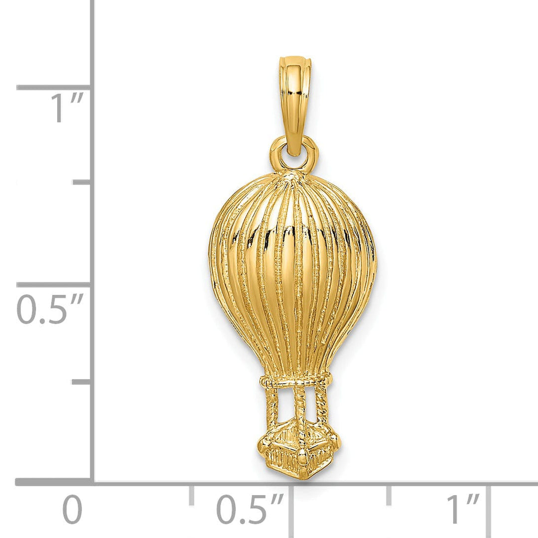 14K Yellow Gold Polished Textured Finish Concave Shape Hot Air Ballon Charm Pendant