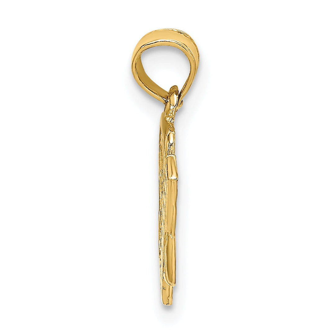 14K Yellow Gold Textured Polished Finish School Book and Ruler Design Charm Pendant