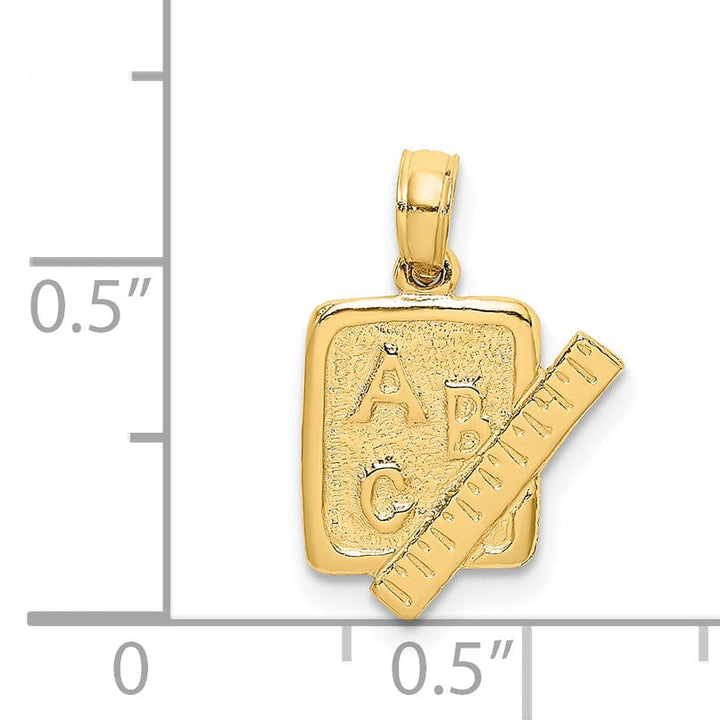 14K Yellow Gold Textured Polished Finish School Book and Ruler Design Charm Pendant