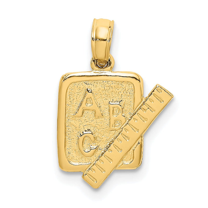 14K Yellow Gold Textured Polished Finish School Book and Ruler Design Charm Pendant