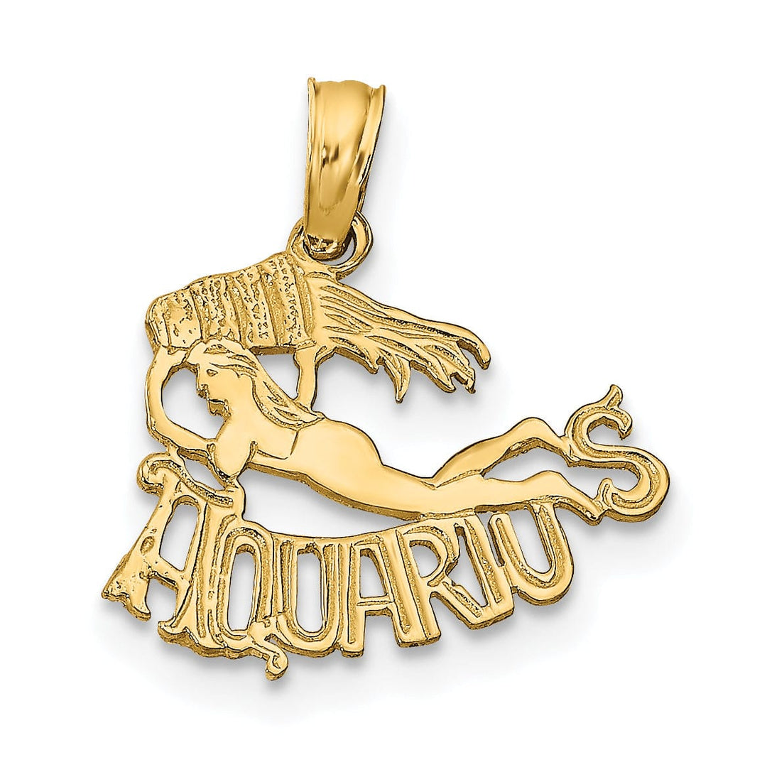 14K Yellow Gold Polished Textured Finish Zodiac AQUARIUS Charm Pendant