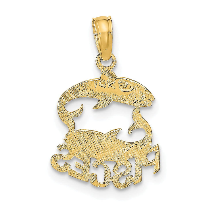14K Yellow Gold Polished Textured Finish Zodiac PISCES Charm Pendant