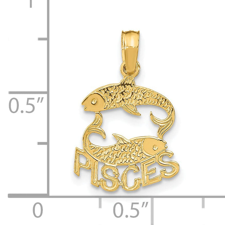 14K Yellow Gold Polished Textured Finish Zodiac PISCES Charm Pendant