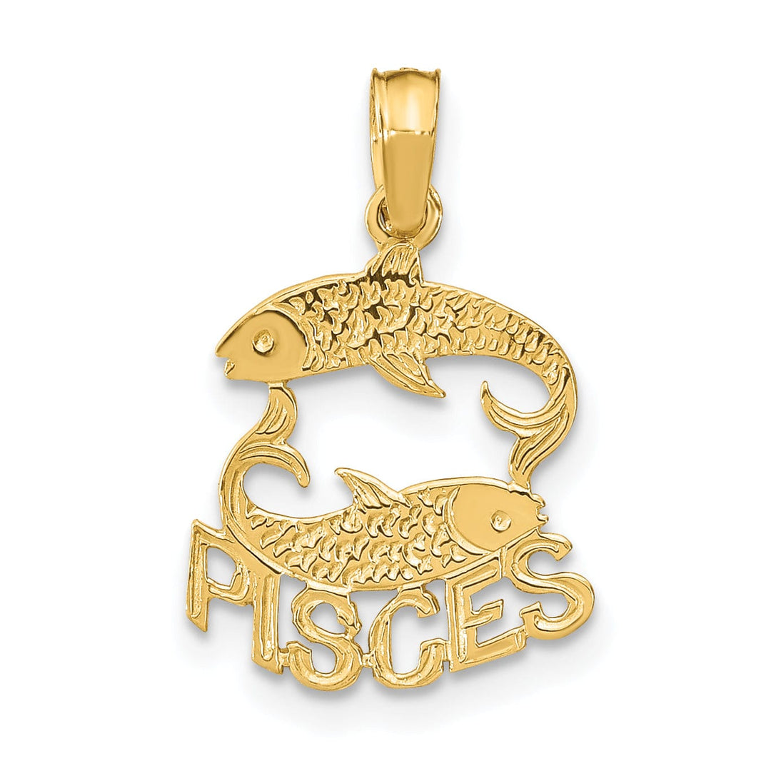 14K Yellow Gold Polished Textured Finish Zodiac PISCES Charm Pendant