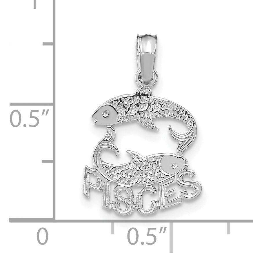 14K White Gold Polished Textured Finish Zodiac PISCES Charm Pendant