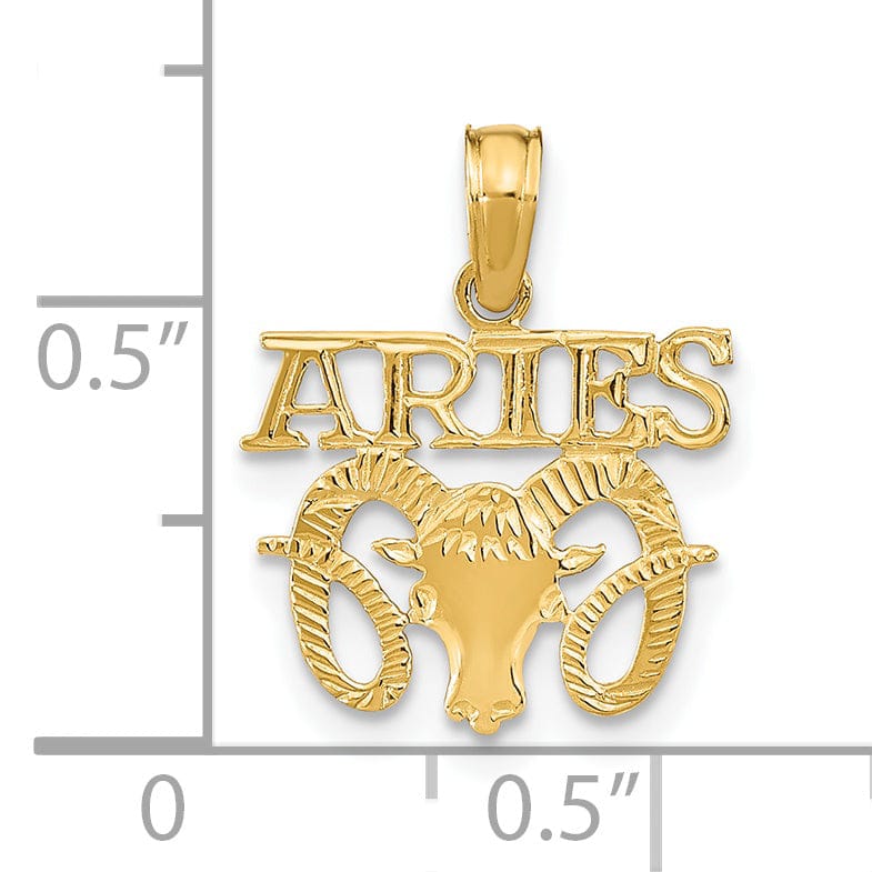 14K Yellow Gold Polished Textured Finish Zodiac ARIES Charm Pendant