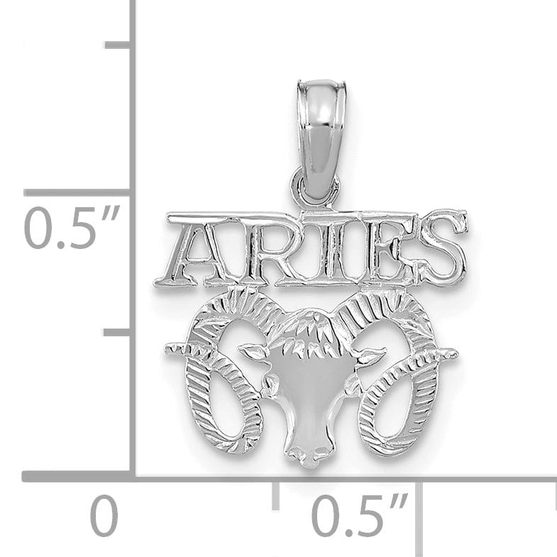 14K White Gold Polished Textured Finish Zodiac ARIES Charm Pendant