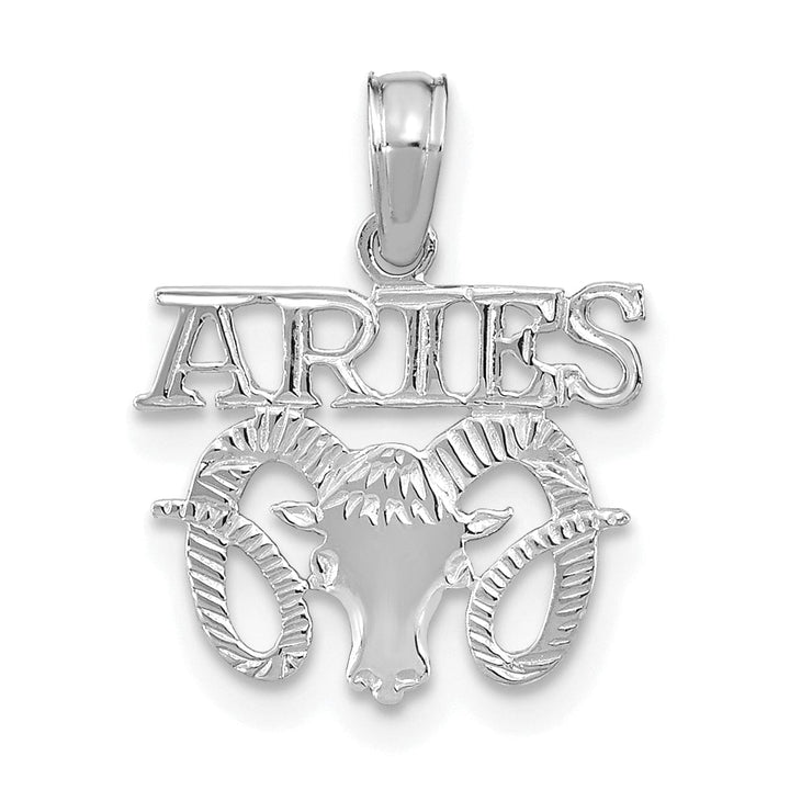 14K White Gold Polished Textured Finish Zodiac ARIES Charm Pendant