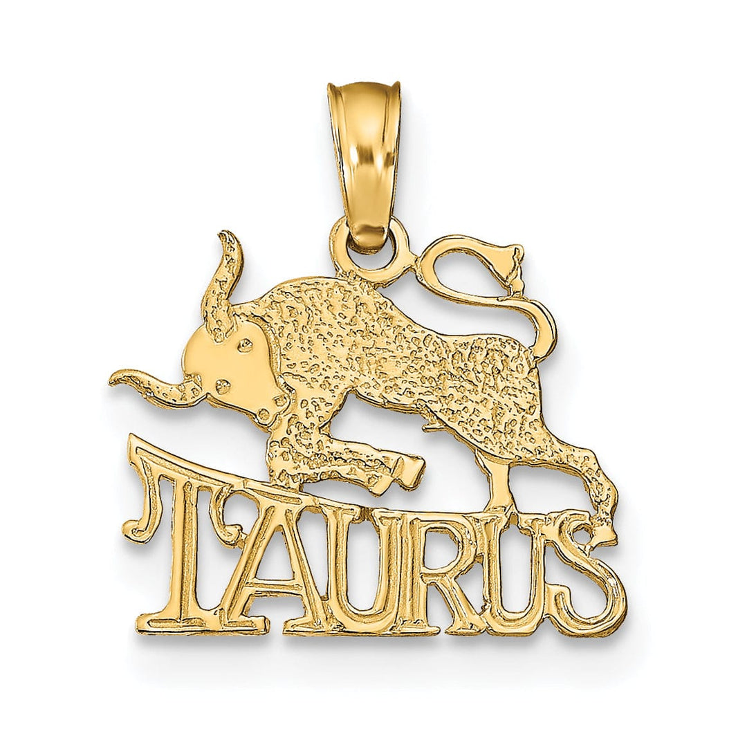 14K Yellow Gold Polished Textured Finish Zodiac TAURUS Charm Pendant