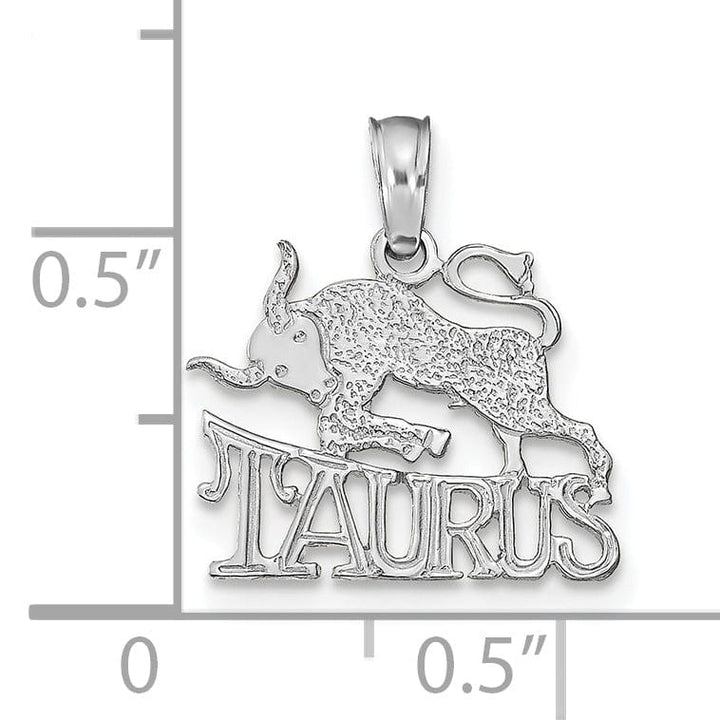 14K White Gold Polished Textured Finish Zodiac TAURUS Charm Pendant