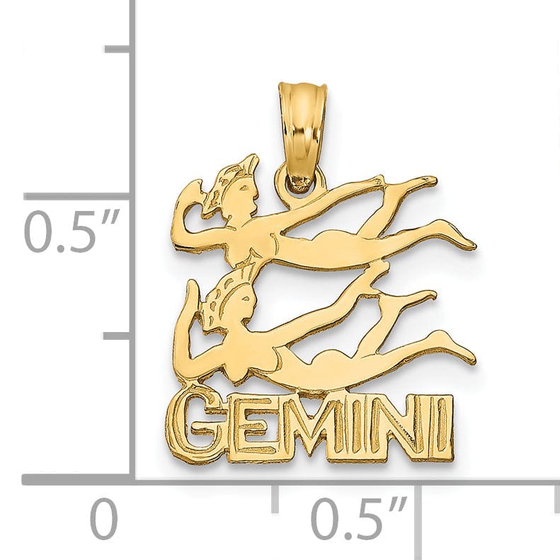 14K Yellow Gold Polished Textured Finish Zodiac GEMINI Charm Pendant