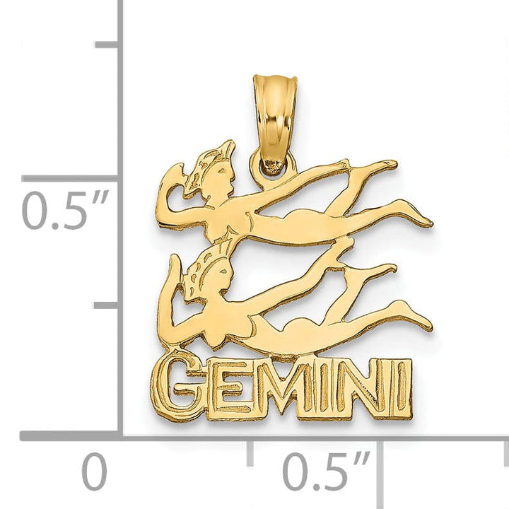 14K Yellow Gold Polished Textured Finish Zodiac GEMINI Charm Pendant