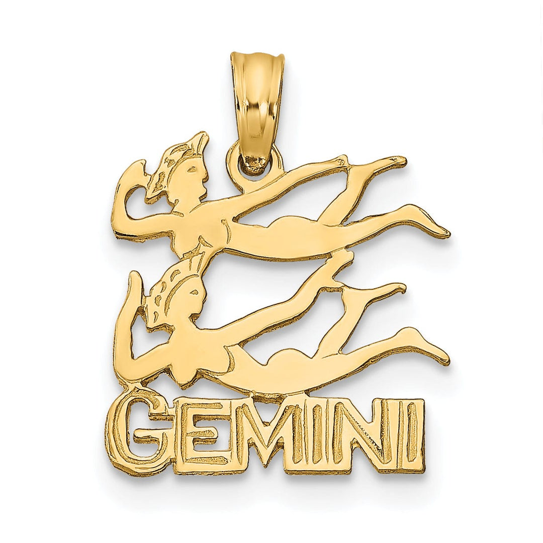 14K Yellow Gold Polished Textured Finish Zodiac GEMINI Charm Pendant