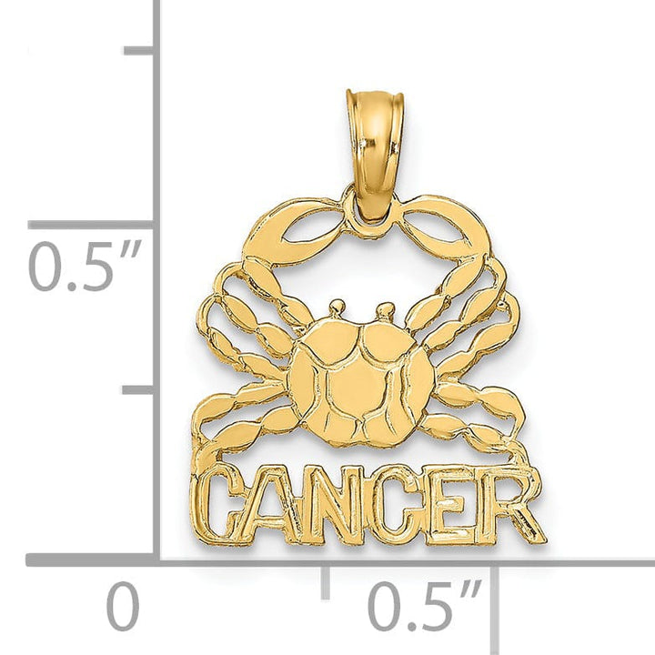 14K Yellow Gold Polished Textured Finish Zodiac CANCER Charm Pendant