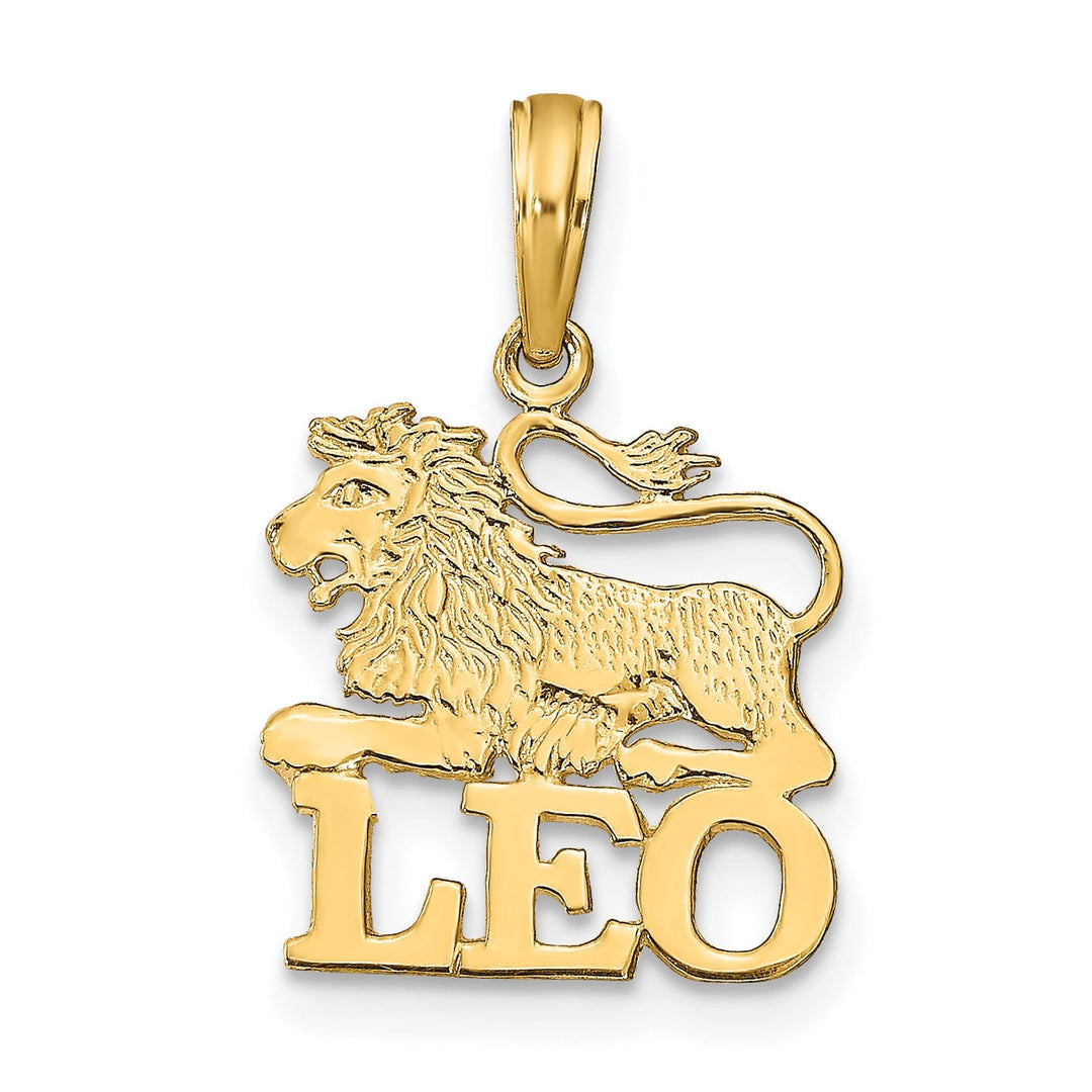 14K Yellow Gold Polished Textured Finish Zodiac LEO Charm Pendant