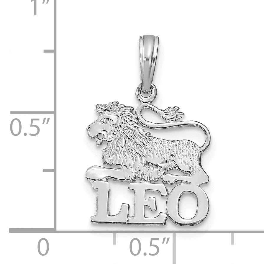 14K White Gold Polished Textured Finish Zodiac LEO Charm Pendant