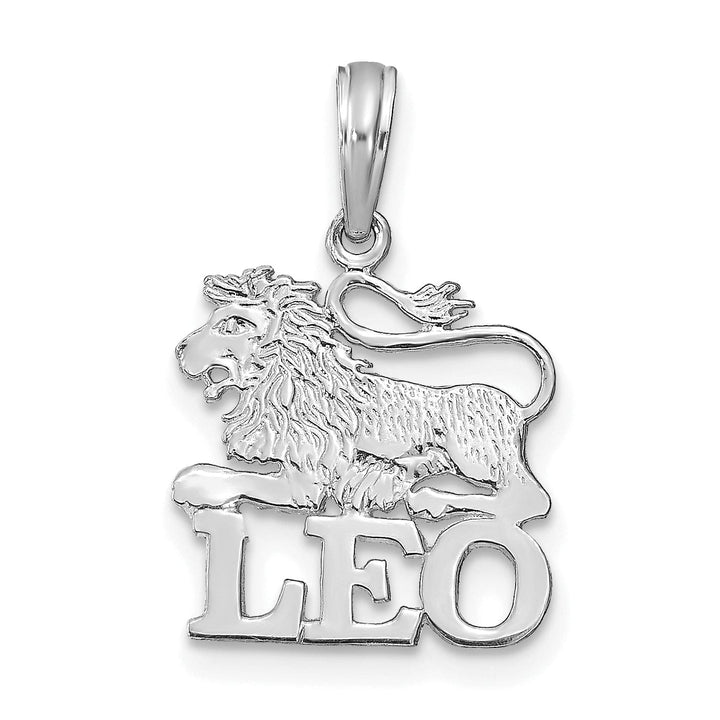 14K White Gold Polished Textured Finish Zodiac LEO Charm Pendant