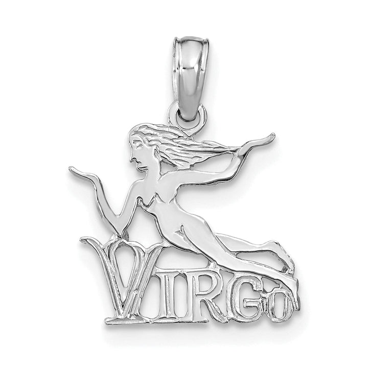 14K White Gold Polished Textured Finish Zodiac VIRGO Charm Pendant