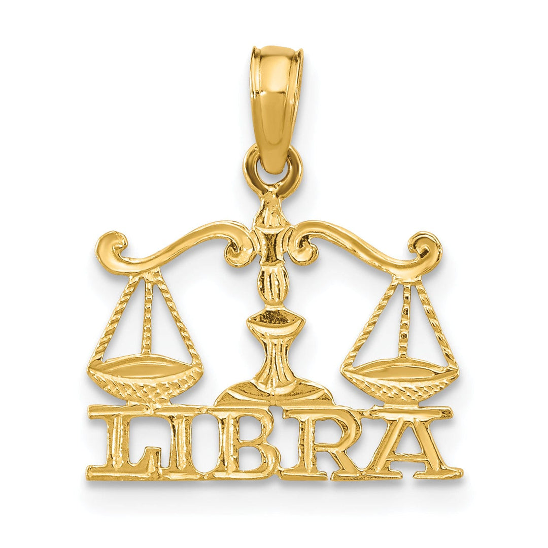 14K Yellow Gold Polished Textured Finish Zodiac LIBRA Charm Pendant