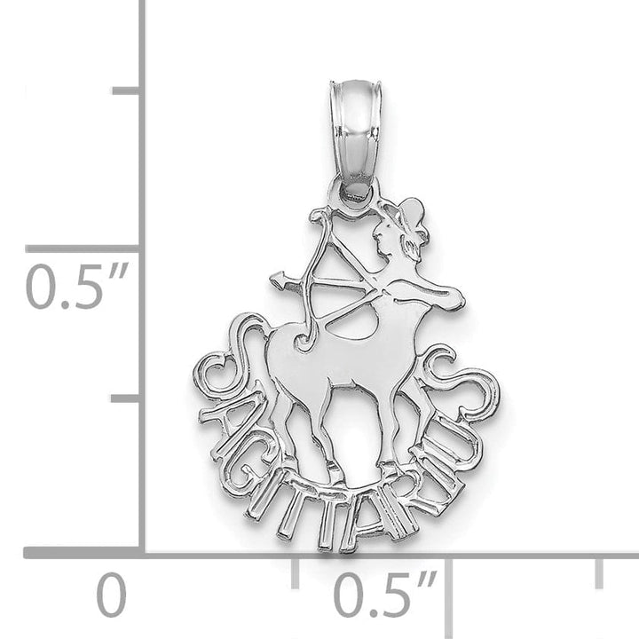 14K White Gold Polished Textured Finish Zodiac SAGITTARIUS Charm Pendant