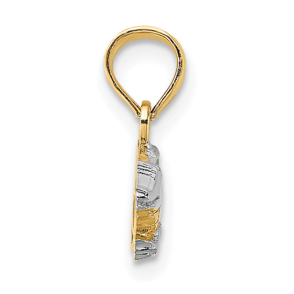 14k Yellow Gold White Rhodium Textured Polished Finish 2-Dimensiona Alligator Charm Pendant