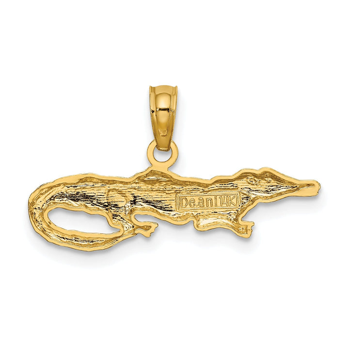 14k Yellow Gold White Rhodium Textured Polished Finish 2-Dimensiona Alligator Charm Pendant