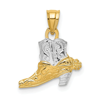 14k Yellow Gold White Rhodium Textured Polished Finish Cowboy Boot Charm Pendant at $ 72.08 only from Jewelryshopping.com