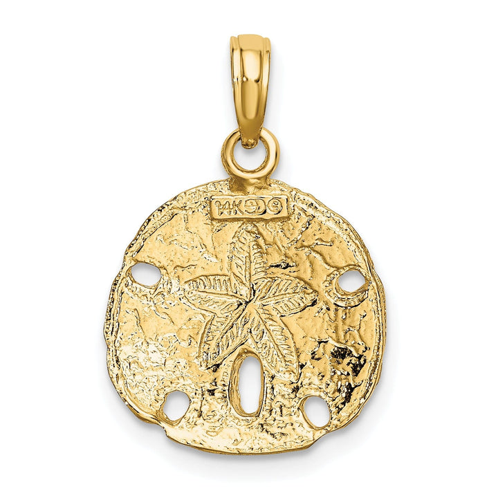 14K Yellow Gold White Rhodium Texture Polished Finish Sand Dollar Charm Pendant