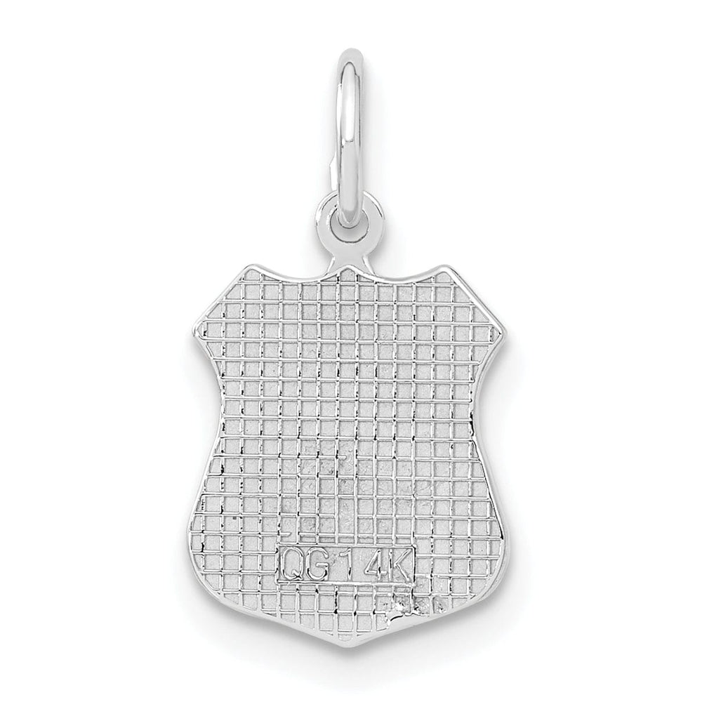 14k White Gold Flat Back Polished Finish Engravable Police Badge Charm Pendant