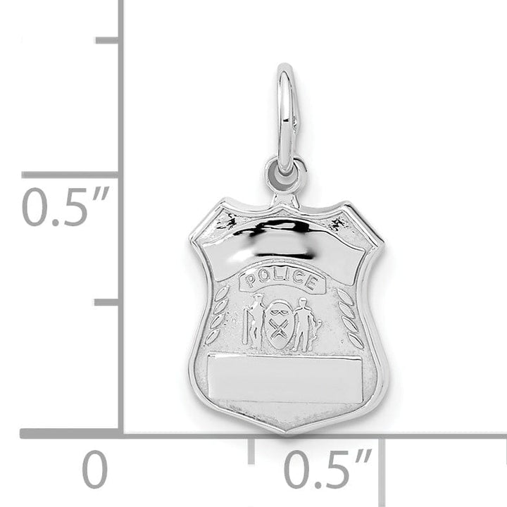 14k White Gold Flat Back Polished Finish Engravable Police Badge Charm Pendant