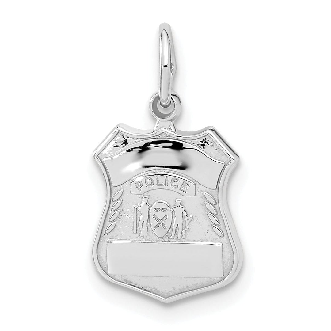 14k White Gold Flat Back Polished Finish Engravable Police Badge Charm Pendant