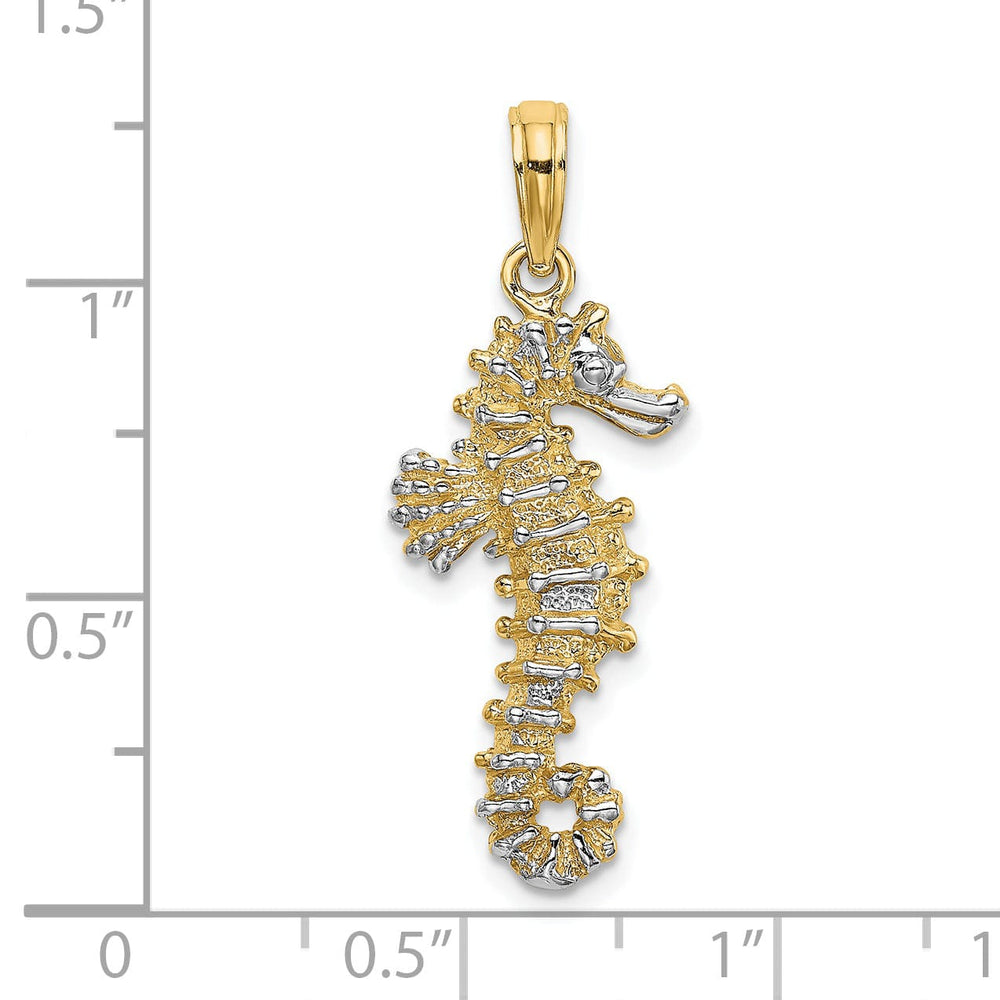 14K Yellow Gold with White Rhodium Polished Finish Seahorse Charm Pendant