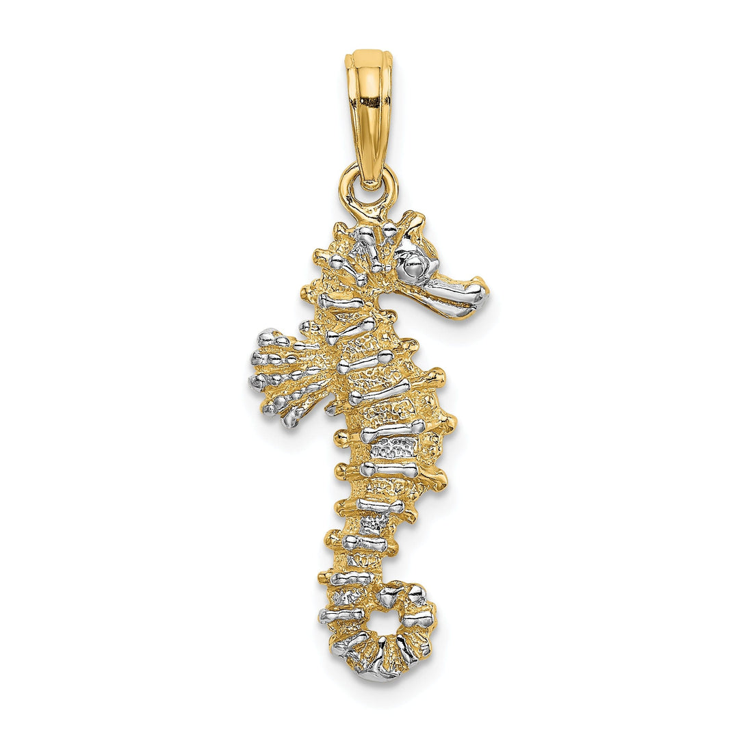 14K Yellow Gold with White Rhodium Polished Finish Seahorse Charm Pendant