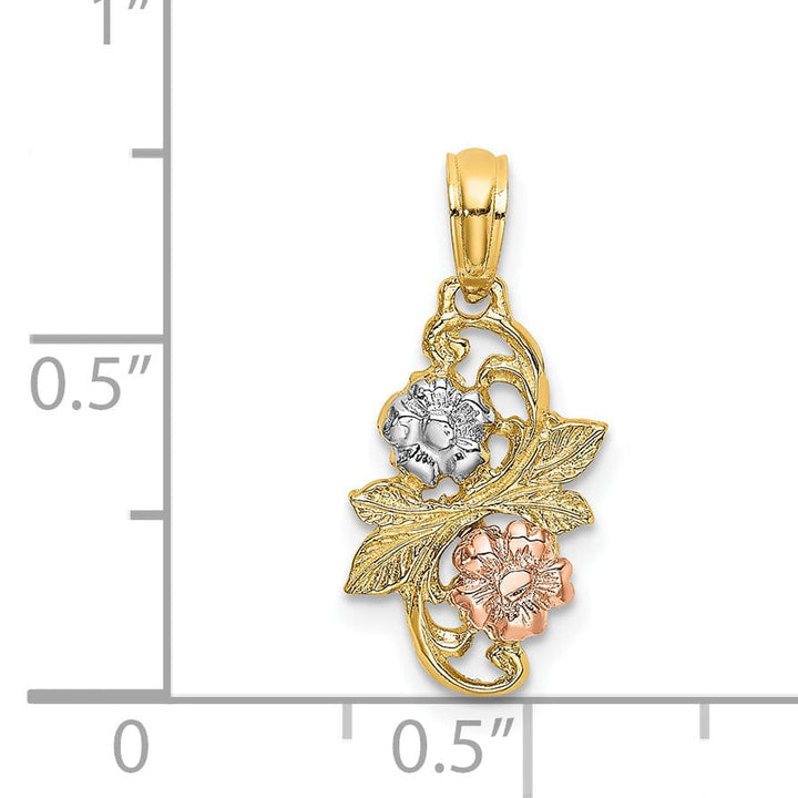 14k Tri-Color Gold with White Rhodium Open Back Solid Polished Flowers Charm