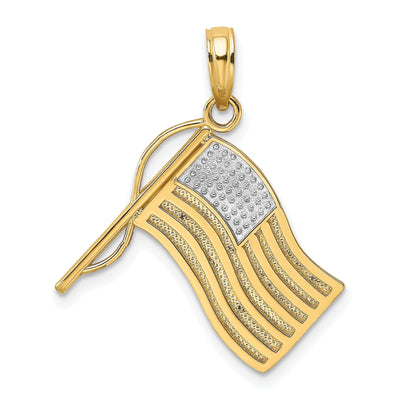 14k Yellow Gold, White Rhodium Textured Polished Finish U.S.A American Flag Charm Pendant at $ 183.99 only from Jewelryshopping.com