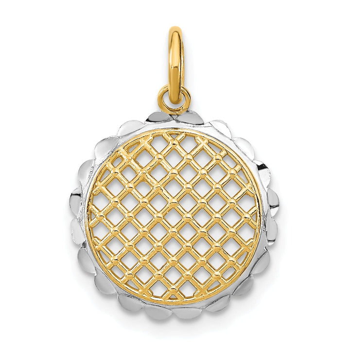 14K Yellow Gold, White Rhodium Polished Finish Filigree Mesh Sunflower Design Pendant