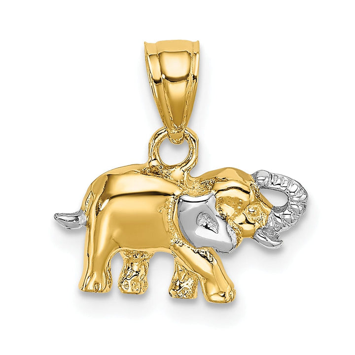 14k Yellow Gold White Rhodium Polished Finish Small Elephant Charm Pendant