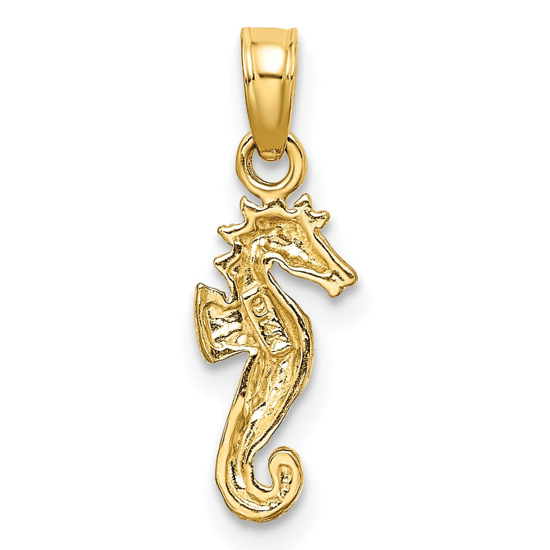 14K Yellow Gold with White Rhodium Texture Polished Finish Seahorse Charm Pendant