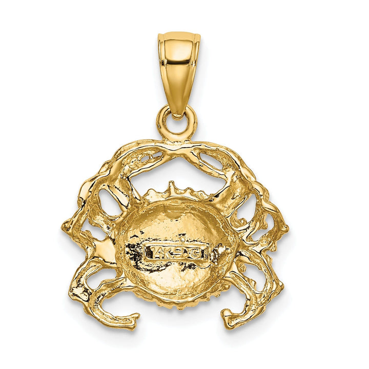 14K Yellow Gold White Rhodium Polished Textured Finish Crab Charm Pendant