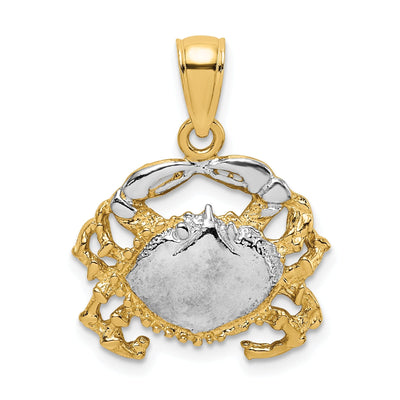 14K Yellow Gold White Rhodium Polished Textured Finish Crab Charm Pendant at $ 189.92 only from Jewelryshopping.com
