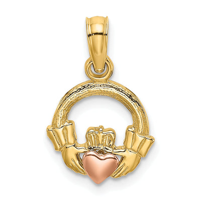 14k Two-Tone Gold Textured Polished Finish Claddagh with Heart Design Charm Pendant at $ 77.23 only from Jewelryshopping.com