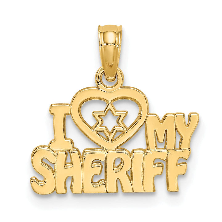 14k Yellow Gold Open Back Polished Finish I HEART MY SHERIFF Charm Pendant