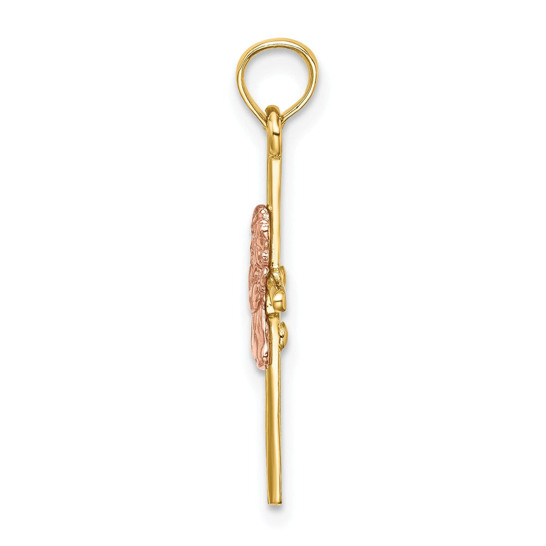 14k Yellow Rose Gold Polish 2-D Concave Praying Girl on Cross Pendant