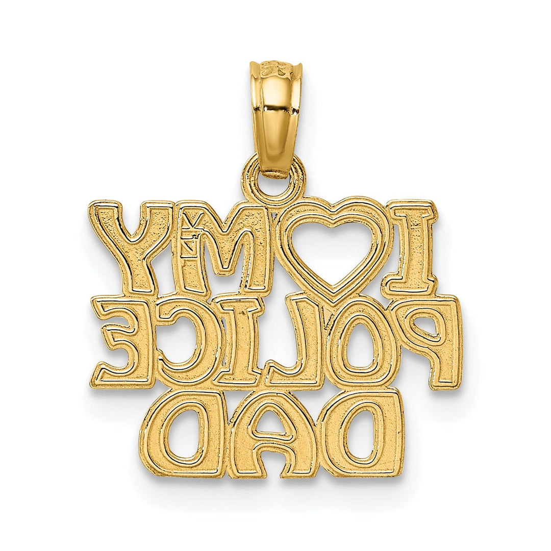 14k Yellow Gold Open Back Polished Finish I HEART MY POLICE DAD Charm Pendant