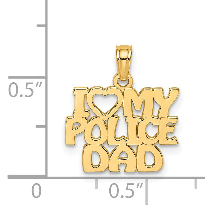 14k Yellow Gold Open Back Polished Finish I HEART MY POLICE DAD Charm Pendant