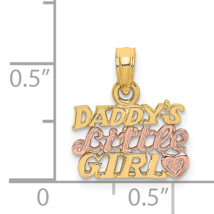 14k Two-Tone Gold Textured Polished Finish DADDY'S LITTLE GIRL with Heart Design Charm Pendant