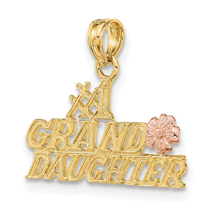 14k Two-Tone Gold Flat Back Polished Finish #1 GRANDDAUGHTER with Flower Design Charm Pendant