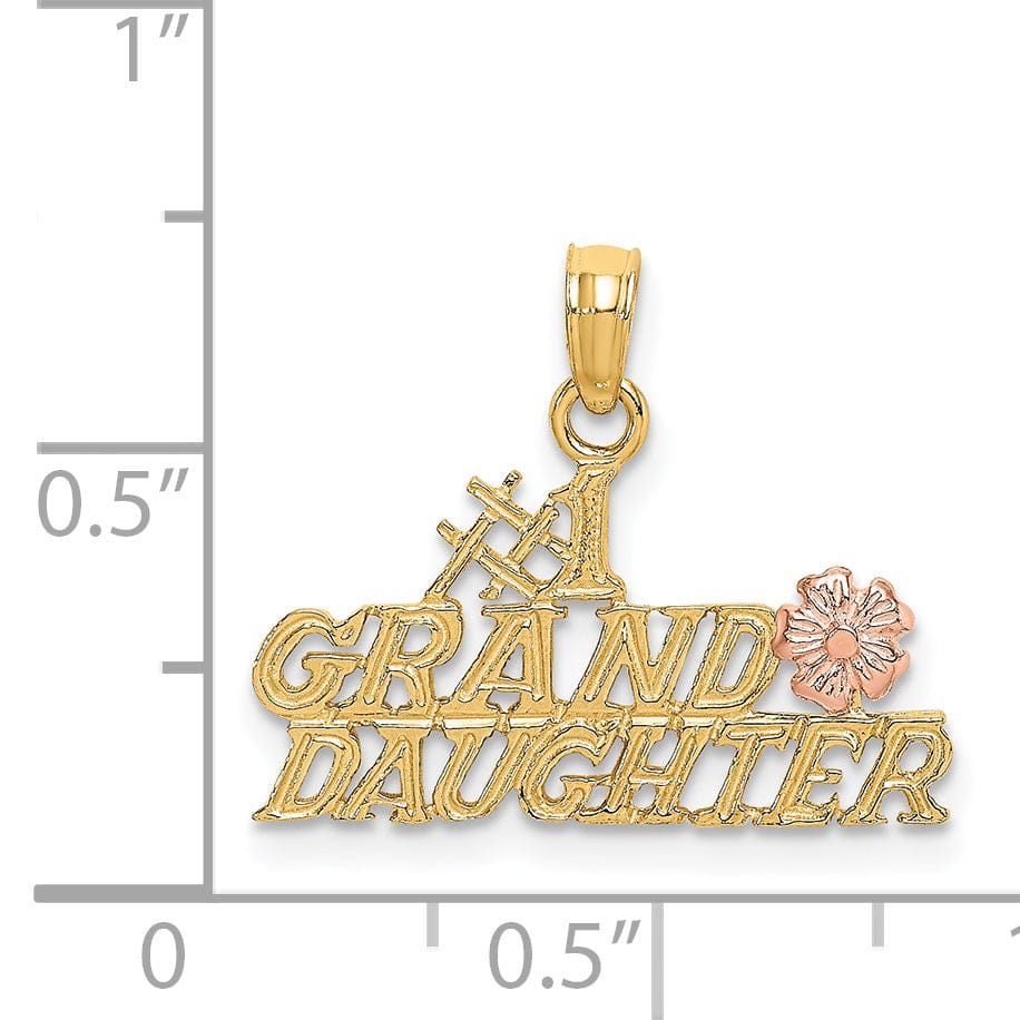 14k Two-Tone Gold Flat Back Polished Finish #1 GRANDDAUGHTER with Flower Design Charm Pendant
