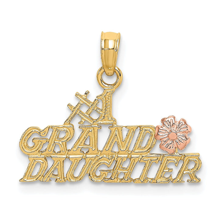 14k Two-Tone Gold Flat Back Polished Finish #1 GRANDDAUGHTER with Flower Design Charm Pendant