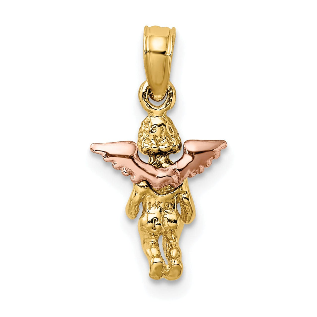 14K Yellow Rose Gold Polished Finish 3-D Guardian Angel Pendant